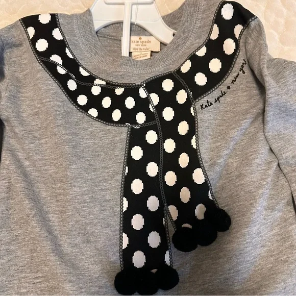 Kate Spade Gray Sweatshirt with Polka Dot Scarf Design 3T, NWT - Picture 3 of 4